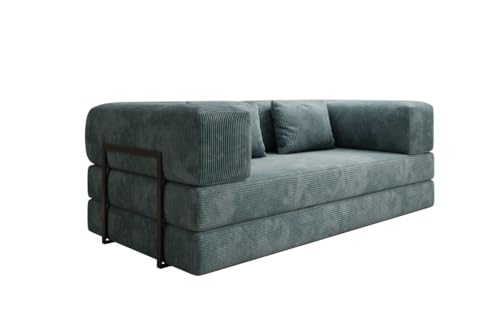 Luxusbetten24 Designer Sofa Lazy 3 Sitzer in Cord Vintage Blau von Luxusbetten24