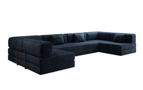 Luxusbetten24 Designer Sofa Lazy U in Samt Blau von Luxusbetten24