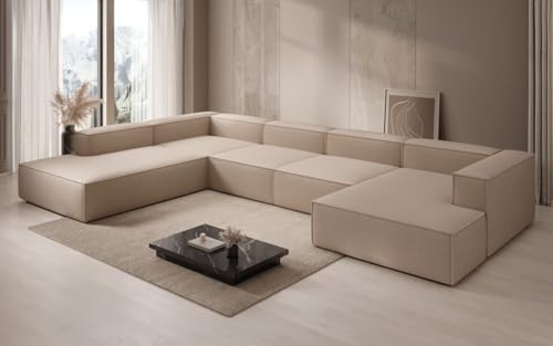 Luxusbetten24 Designer Sofa Lesley U XXL in Bouclé Beige Links von Luxusbetten24