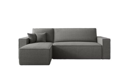 Luxusbetten24 Designer Sofa Lorenzo Frottee mit Schlaffunktion und Stauraum | Bezug: Frottee | Farbe: Grau | Stellvariante: Links von Luxusbetten24