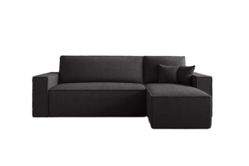 Luxusbetten24 Designer Sofa Lorenzo Frottee mit Schlaffunktion und Stauraum | Bezug: Frottee | Farbe: Schwarz | Stellvariante: Rechts von Luxusbetten24