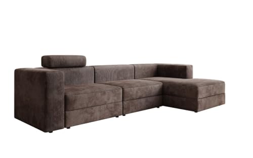 Luxusbetten24 Designer Sofa Stockholm in Cord mit Stauraum Braun Rechts von Luxusbetten24