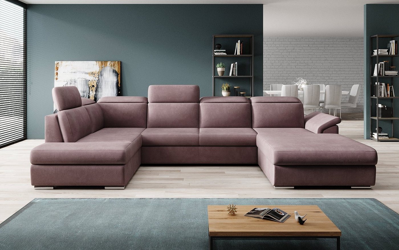 Luxusbetten24 Schlafsofa Designer Sofa Emiliano, mit Schlaf- und Klappfunktion von Luxusbetten24