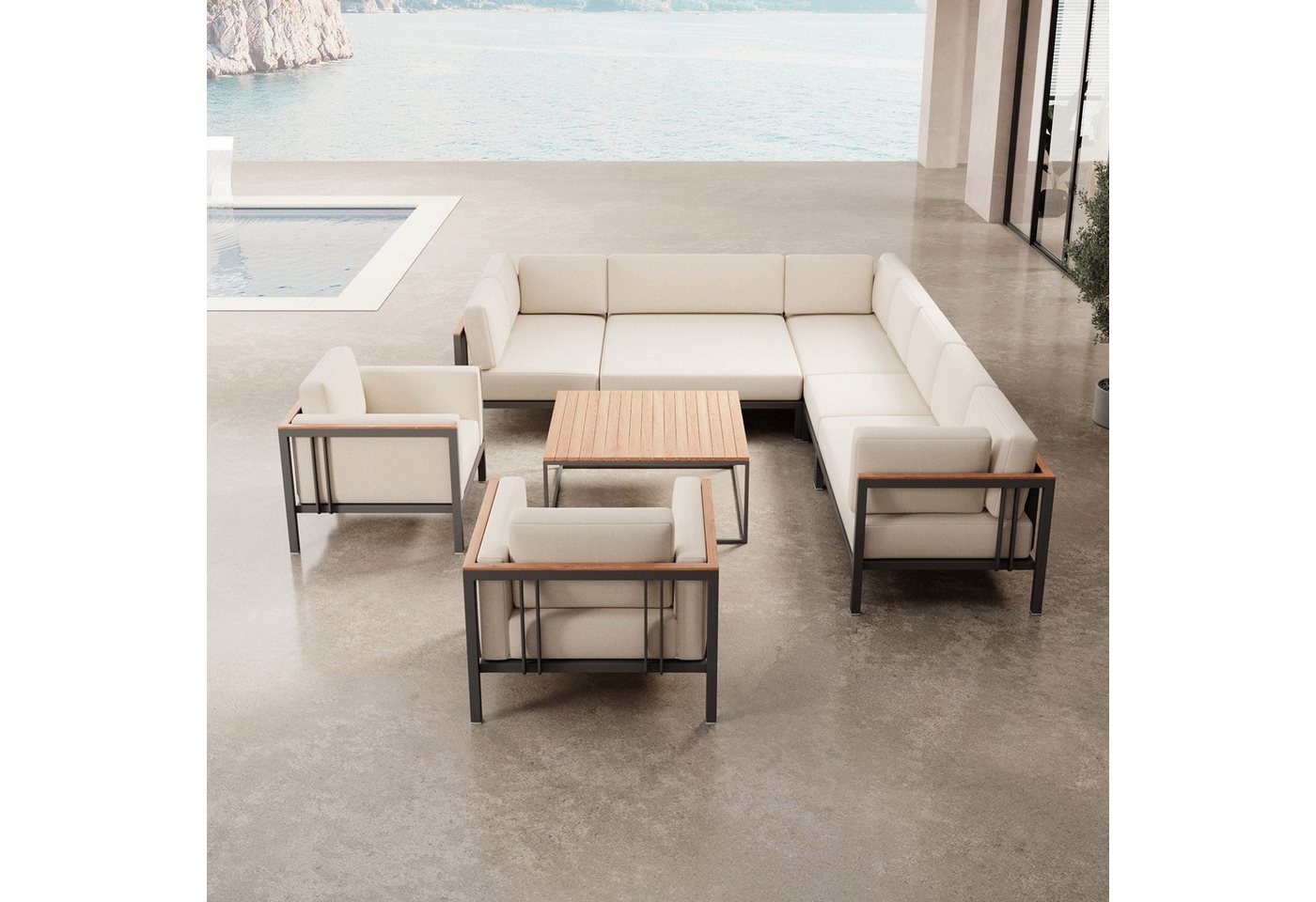 Luxusbetten24 Gartensofa Euphoria – Ecklounge & 2 Loungesessel mit Tisch aus Aluminium, UV-Resistent & Wasserabweisend Luxusbetten24 Gartensofa Euphoria – Ecklounge & 2 Loungesessel mit Tisch aus Aluminium, UV-Resistent & Wasserabweisend von Luxusbetten24