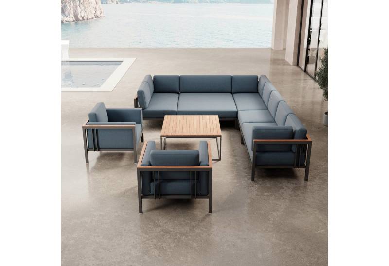 Luxusbetten24 Gartensofa Euphoria – Ecklounge & 2 Loungesessel mit Tisch aus Aluminium, UV-Resistent & Wasserabweisend von Luxusbetten24