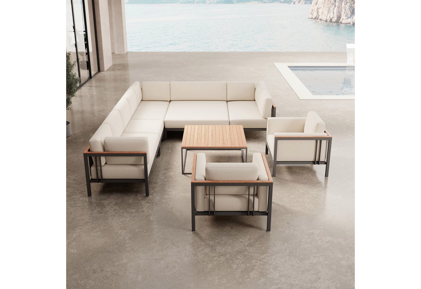 Luxusbetten24 Gartensofa Euphoria – Ecklounge & 2 Loungesessel mit Tisch aus Aluminium, UV-Resistent & Wasserabweisend Luxusbetten24 Gartensofa Euphoria – Ecklounge & 2 Loungesessel mit Tisch aus Aluminium, UV-Resistent & Wasserabweisend von Luxusbetten24