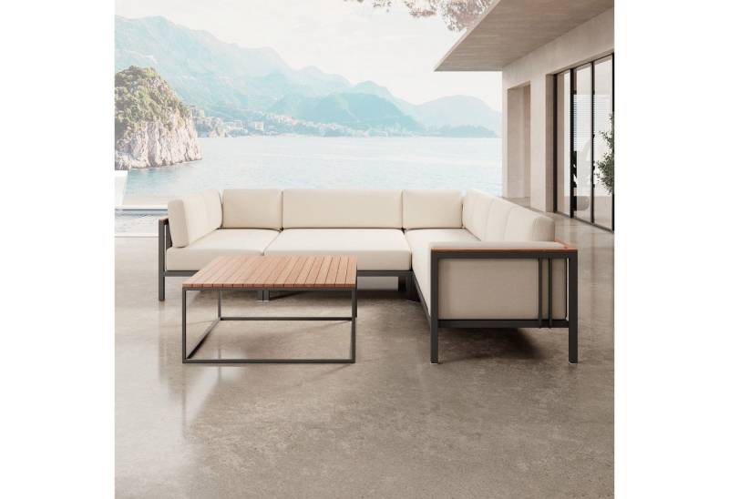 Luxusbetten24 Gartensofa Euphoria – Ecklounge & Tisch aus Aluminium, UV-Resistent & Wasserabweisend von Luxusbetten24