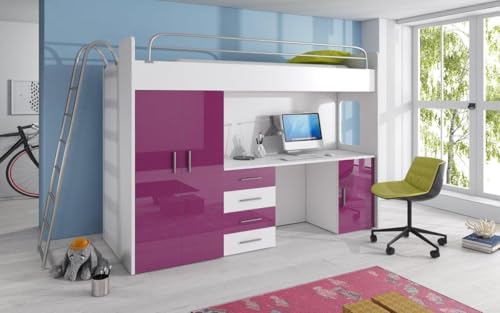 Luxusbetten24 Kinderhochbett Study Lila von Luxusbetten24