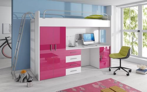 Luxusbetten24 Kinderhochbett Study Pink von Luxusbetten24