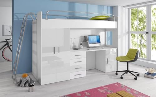 Luxusbetten24 Kinderhochbett Study Weiß von Luxusbetten24