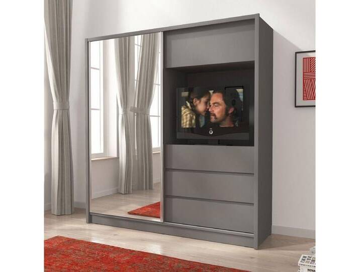 Luxusbetten24 Kleiderschrank Designer Schrank Cosmo mit TV Vorrichtung, grau, Grau von Luxusbetten24