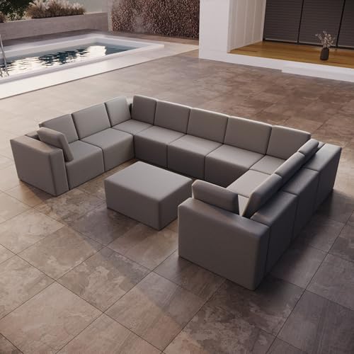 Luxusbetten24 Modulares Gartensofa Eden U Closed mit Beistellhocker Grau von Luxusbetten24