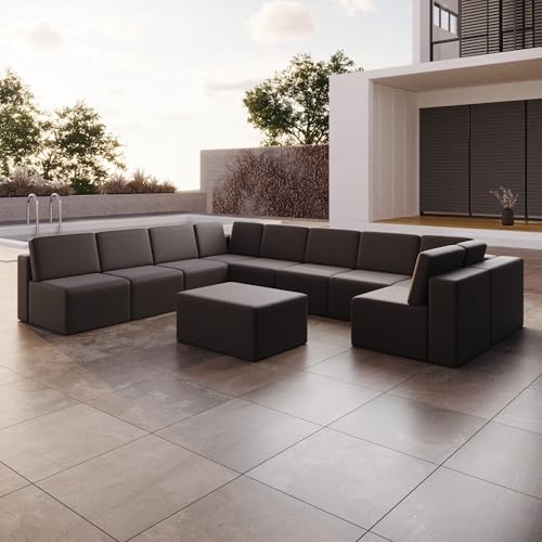 Luxusbetten24 Modulares Gartensofa Eden U mit Beistellhocker Anthrazit von Luxusbetten24