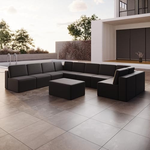 Luxusbetten24 Modulares Gartensofa Eden U mit Beistellhocker Schwarz von Luxusbetten24