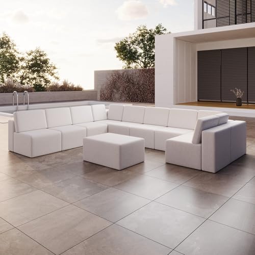 Luxusbetten24 Modulares Gartensofa Eden U mit Beistellhocker Weiß von Luxusbetten24