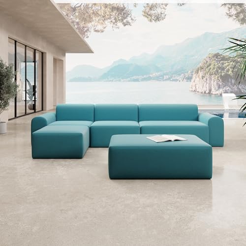 Luxusbetten24 Modulares Gartensofa Relax Ecklounge mit Beistellhocker Blau von Luxusbetten24