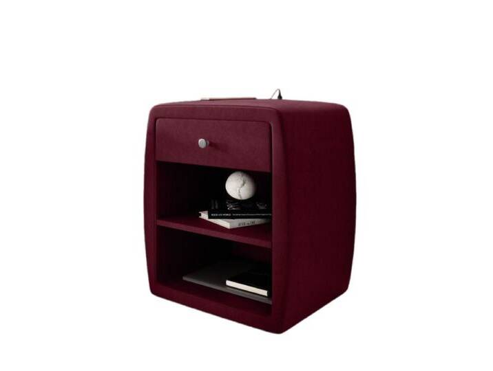 Luxusbetten24 Nachttisch Designer Nachttisch Lilly, mit USB-Anschluss Anschluss und Samtbezug, rot, Rot von Luxusbetten24