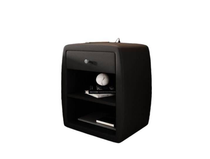Luxusbetten24 Nachttisch Designer Nachttisch Tavira, mit USB-Anschluss und Kunstleder, schwarz, Schwarz von Luxusbetten24