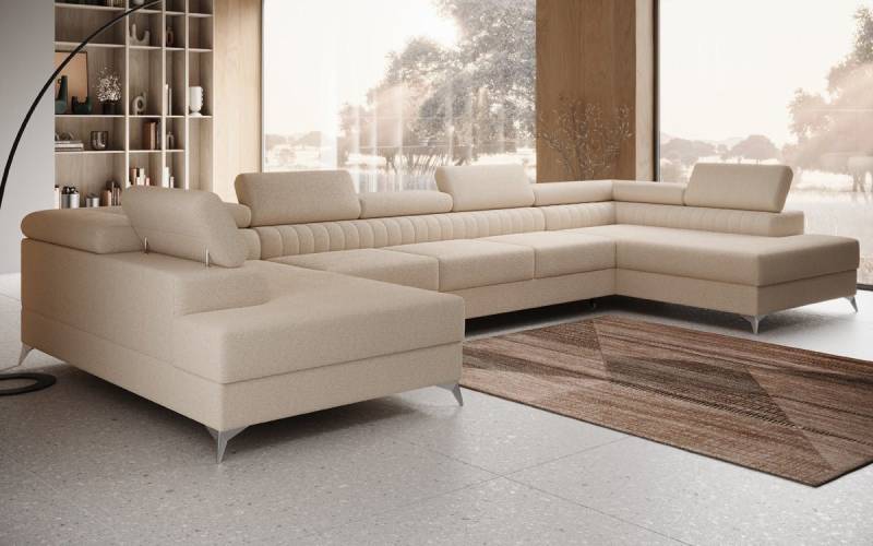 Luxusbetten24 Schlafsofa Designer Sofa Aurea U XXL in Bouclé, mit Stauraum und Schlaffunktion von Luxusbetten24