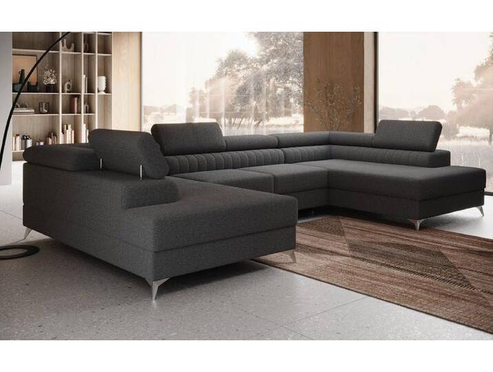 Luxusbetten24 Schlafsofa Designer Sofa Aurea U in Bouclé, mit Stauraum und Schlaffunktion, grau, Grau von Luxusbetten24