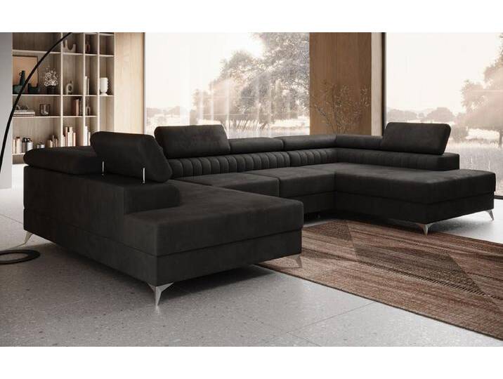 Luxusbetten24 Schlafsofa Designer Sofa Aurea U in Samt, mit Stauraum und Schlaffunktion, grau, Anthrazit von Luxusbetten24
