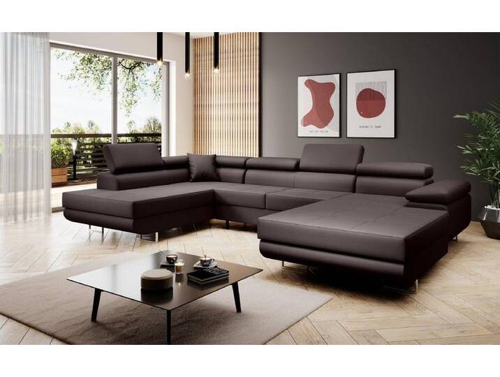 Luxusbetten24 Schlafsofa Designer Sofa Lago, mit Stauraum und Schlaffunktion, braun, Dunkelbraun von Luxusbetten24