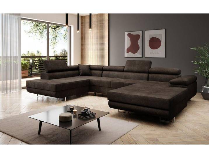 Luxusbetten24 Schlafsofa Designer Sofa Lago Bouclé, mit Stauraum und Schlaffunktion, braun, Braun von Luxusbetten24