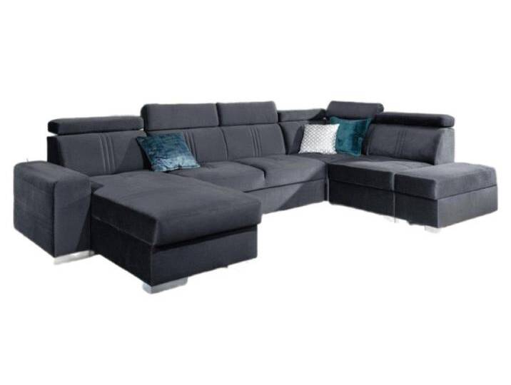 Luxusbetten24 Schlafsofa Designer Sofa Leandro U, mit USB, Schlaf- und Klappfunktion, grau, Anthrazit von Luxusbetten24