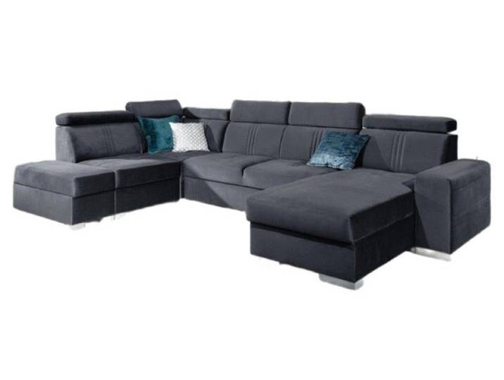 Luxusbetten24 Schlafsofa Designer Sofa Leandro U, mit USB, Schlaf- und Klappfunktion, grau, Anthrazit von Luxusbetten24