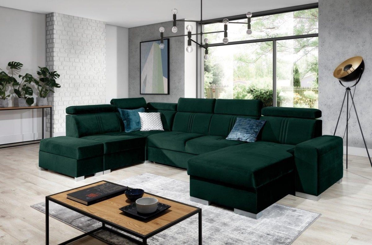 Luxusbetten24 Schlafsofa Designer Sofa Leandro U, mit USB, Schlaf- und Klappfunktion von Luxusbetten24