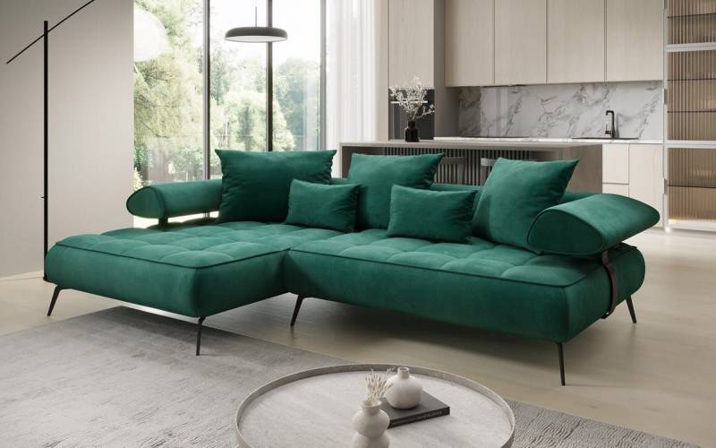 Luxusbetten24 Schlafsofa Designer Sofa Sydney L II, in Samt mit elektrischer Schlaffunktion von Luxusbetten24