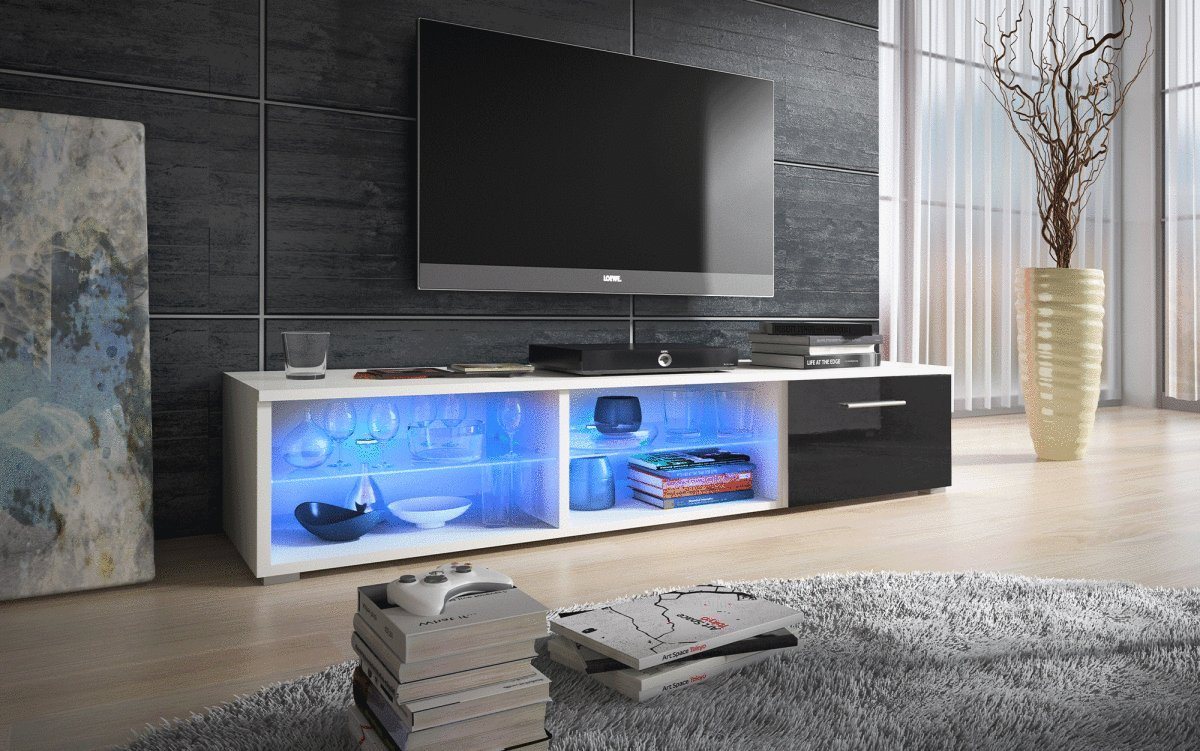 Luxusbetten24 Sideboard TV Lowboard Bright, mit LED-Beleuchtung von Luxusbetten24