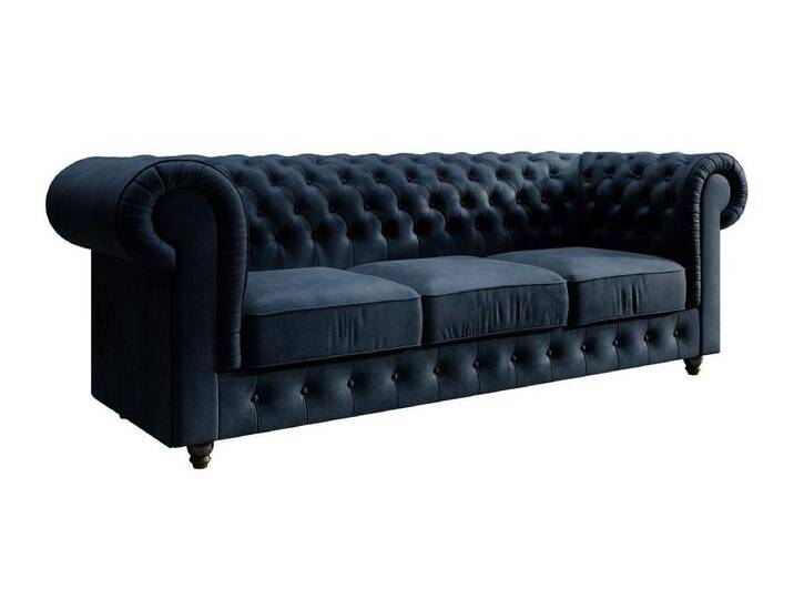 Luxusbetten24 Sofa Chesterfield Sofa Sora, mit Samtbezug, blau, Dunkelblau von Luxusbetten24