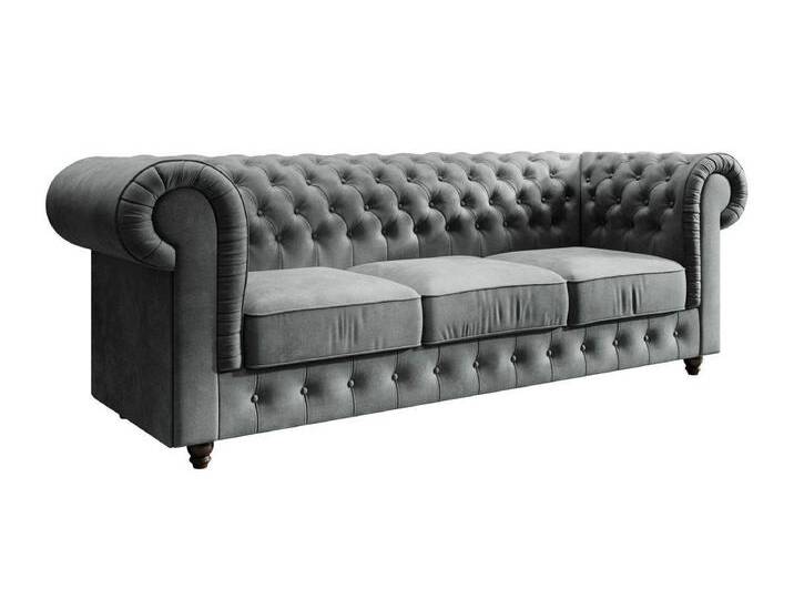Luxusbetten24 Sofa Chesterfield Sofa Sora, mit Samtbezug, grau, Grau Luxusbetten24 Sofa Chesterfield Sofa Sora, mit Samtbezug, grau, Grau von Luxusbetten24