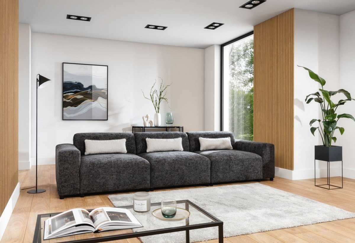 Luxusbetten24 Sofa Designer 3er Sofa Napoli, mit geflochtener Stoffstruktur von Luxusbetten24