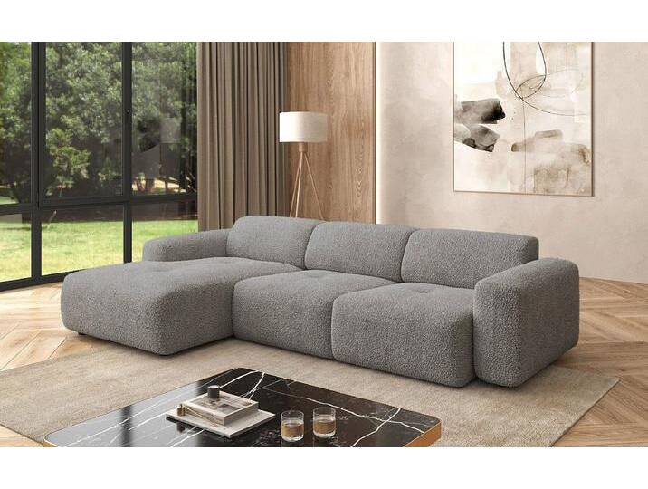 Luxusbetten24 Sofa Designer L Sofa Calm, in Bouclé, grau, Hellgrau von Luxusbetten24