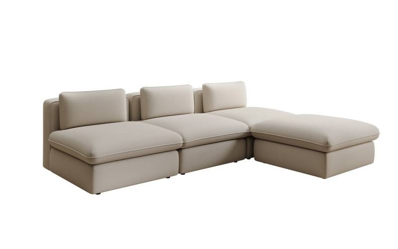 Luxusbetten24 Sofa Designer L Sofa Cuddle in Stoff, frei positionierbarer Hocker als Ottomane von Luxusbetten24