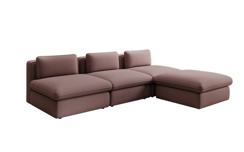 Luxusbetten24 Sofa Designer L Sofa Cuddle in Stoff, frei positionierbarer Hocker als Ottomane von Luxusbetten24