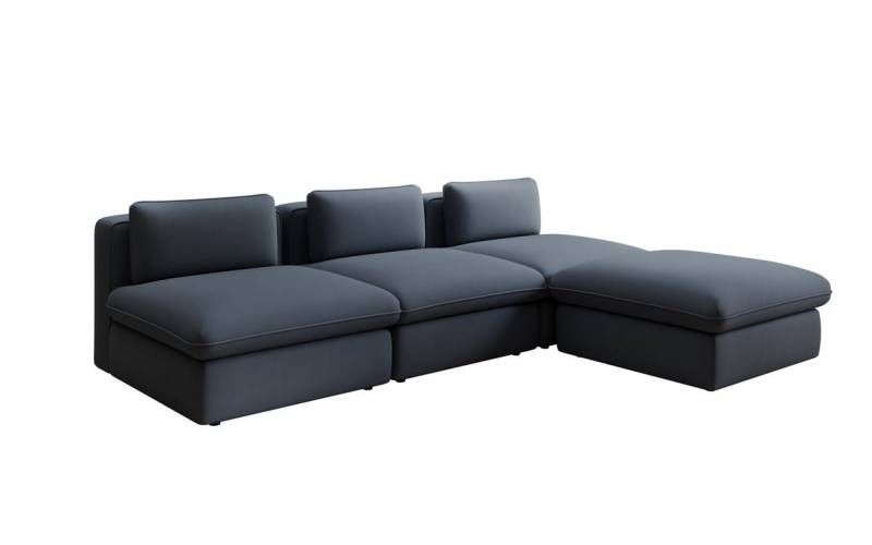 Luxusbetten24 Sofa Designer L Sofa Cuddle in Stoff, frei positionierbarer Hocker als Ottomane von Luxusbetten24