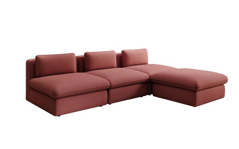 Luxusbetten24 Sofa Designer L Sofa Cuddle in Stoff, frei positionierbarer Hocker als Ottomane von Luxusbetten24