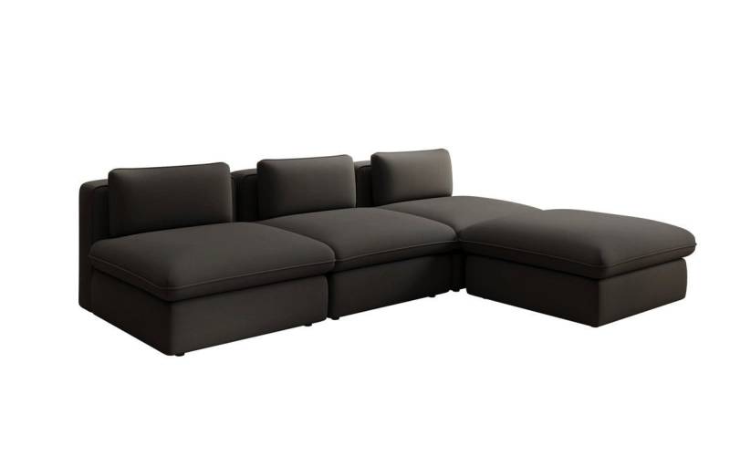 Luxusbetten24 Sofa Designer L Sofa Cuddle in Stoff, frei positionierbarer Hocker als Ottomane von Luxusbetten24