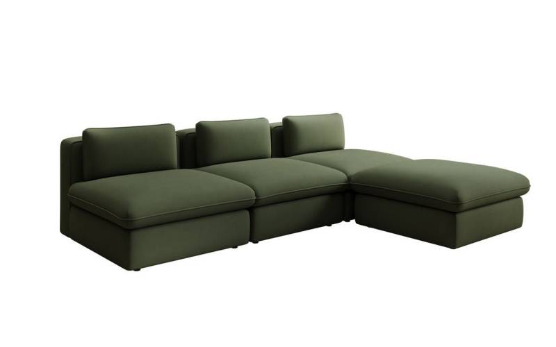 Luxusbetten24 Sofa Designer L Sofa Cuddle in Stoff, frei positionierbarer Hocker als Ottomane von Luxusbetten24