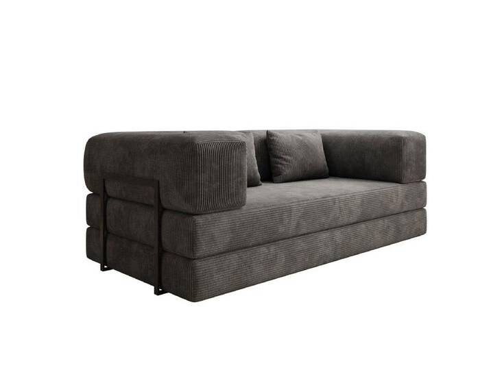 Luxusbetten24 Sofa Designer Sofa Lazy 3 Sitzer, mit Aufklappfunktion und Cordbezug, grau, Grau von Luxusbetten24