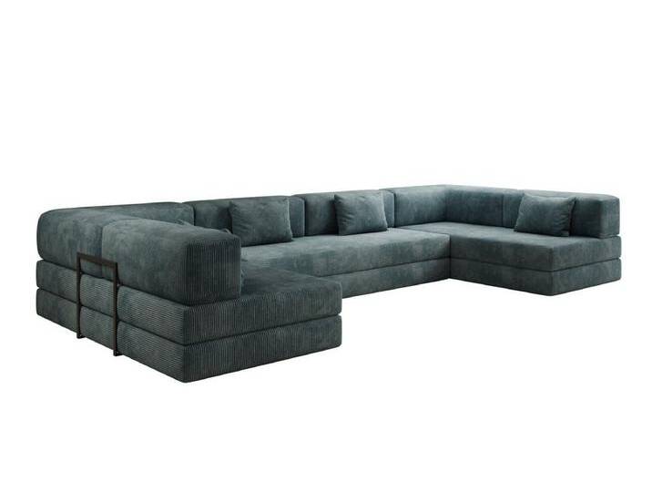 Luxusbetten24 Sofa Designer Sofa Lazy U, in weichem Cord, blau, Vintage Blau von Luxusbetten24