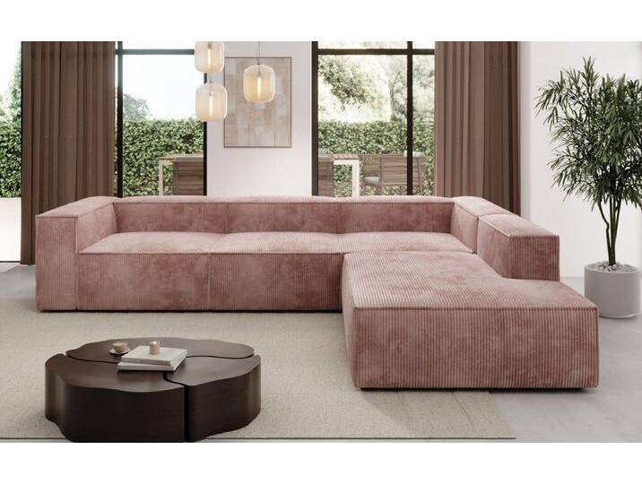 Luxusbetten24 Sofa Designer Sofa Lesley L in Cord, mit langer Ottomane, rosa, Rosé von Luxusbetten24