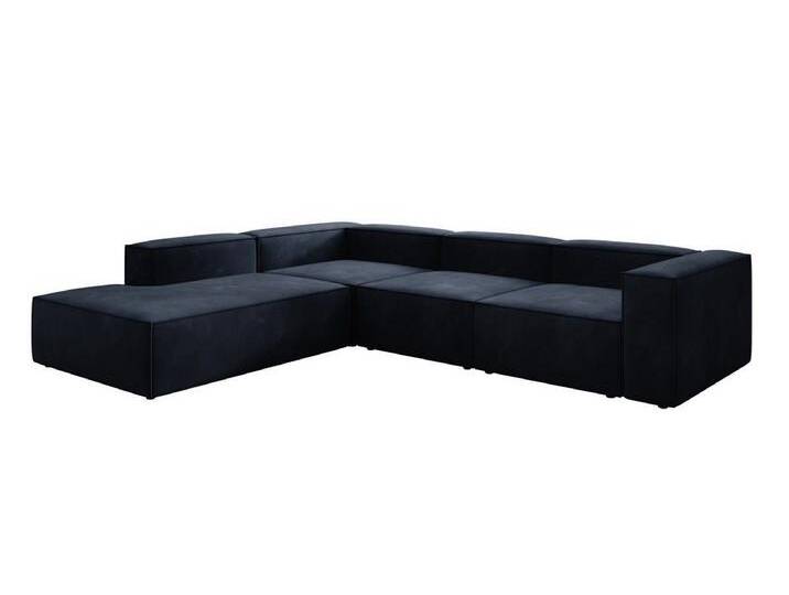 Luxusbetten24 Sofa Designer Sofa Lesley L in Samt, mit langer Ottomane, blau, Blau von Luxusbetten24