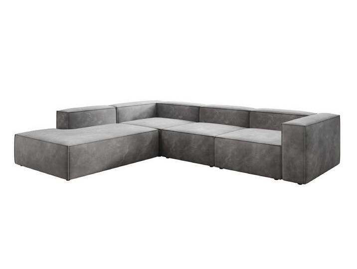 Luxusbetten24 Sofa Designer Sofa Lesley L in Samt, mit langer Ottomane, grau, Hellgrau von Luxusbetten24