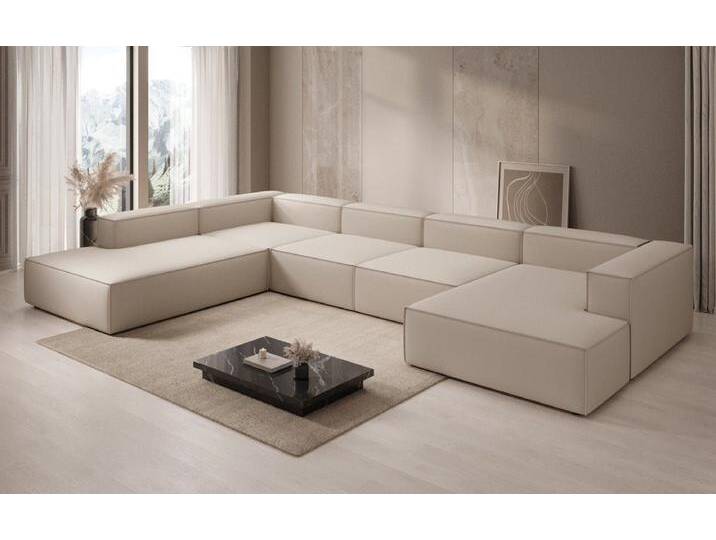 Luxusbetten24 Sofa Designer Sofa Lesley U XXL, mit Stoffbezug, beige, Beige von Luxusbetten24