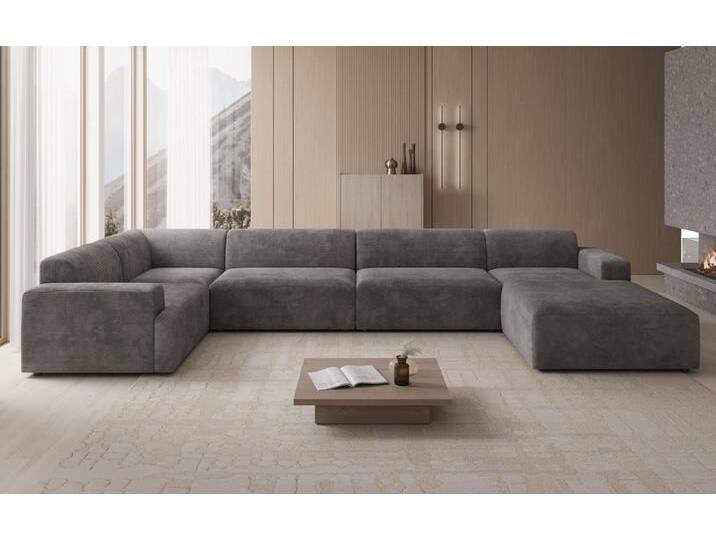 Luxusbetten24 Sofa Designer Sofa Monza U XXL, in Cord, grau, Hellgrau von Luxusbetten24