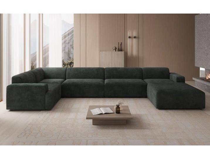Luxusbetten24 Sofa Designer Sofa Monza U XXL, in Cord, grün, Grün von Luxusbetten24
